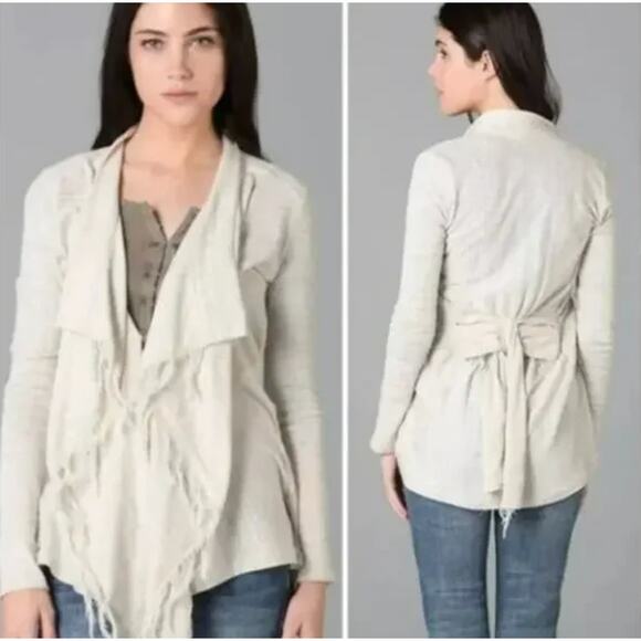Free People Womens Take a Bow Fringe Front Long Cardigan Small Lagenlook Fairy - Picture 1 of 8